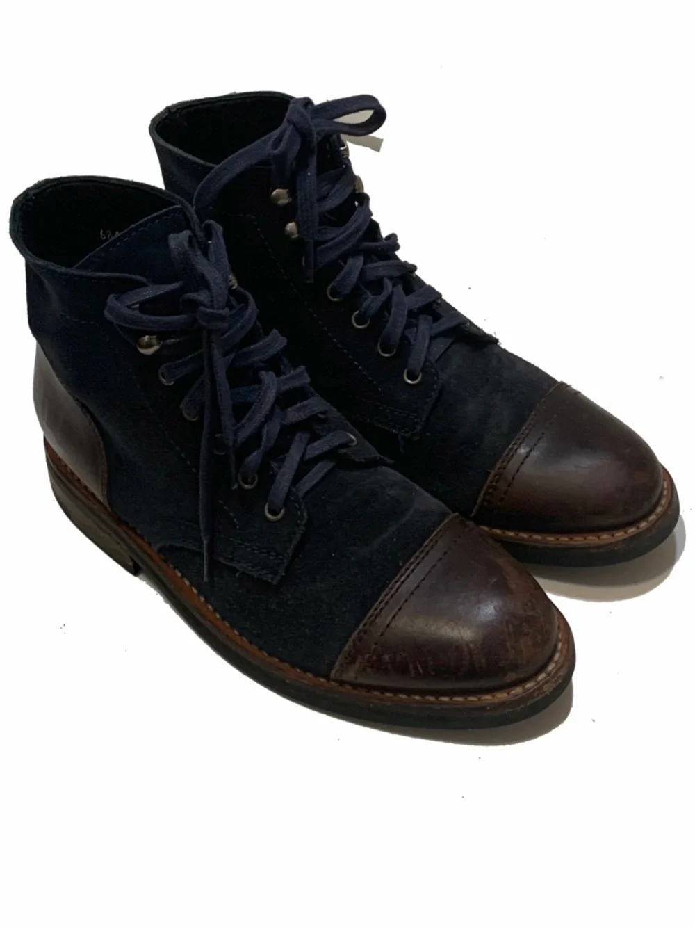 Thursday boots captain Men's Navy Suede and Brown Leather Cap-Toe Lace-Up Boots